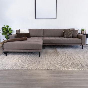 Lido Brown Fabric LHF Lounge Sofa with Black Legs
