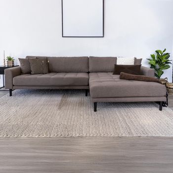 Lido Brown Fabric RHF Lounge Sofa with Black Legs