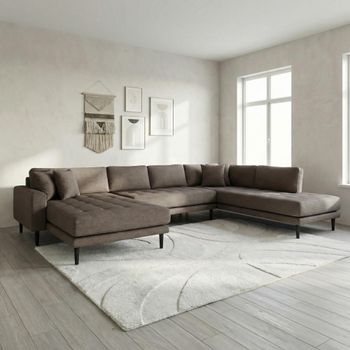 Lido U- Brown Fabric LHF Open End Sofa with Black Legs