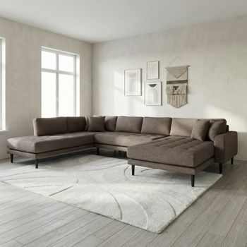 Lido U- Brown Fabric RHF Open End Sofa with Black Legs