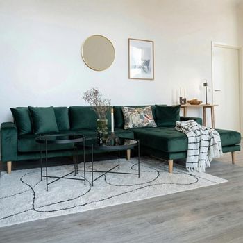 Lido Dark Green Fabric RHF Lounge Sofa with Natural Legs