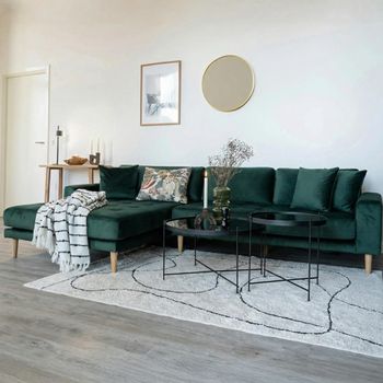 Lido Dark Green Fabric LHF Lounge Sofa with Natural Legs