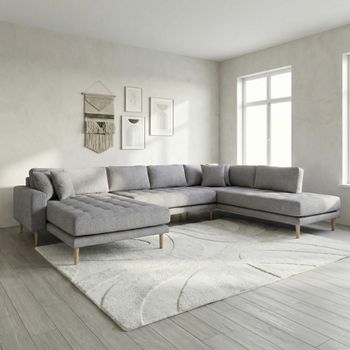 Lido U- Grey Fabric LHF Open End Sofa with Natural Legs