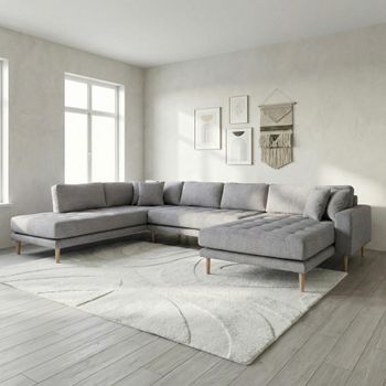 Lido U- Grey Fabric RHF Open End Sofa with Natural Legs