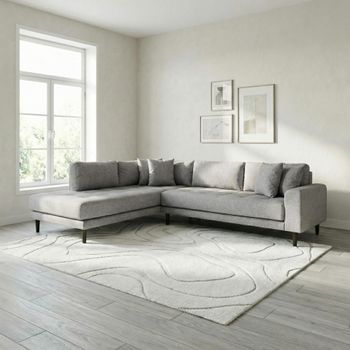 Lido Light Grey Fabric LHF Open End Corner Sofa with Natural Legs