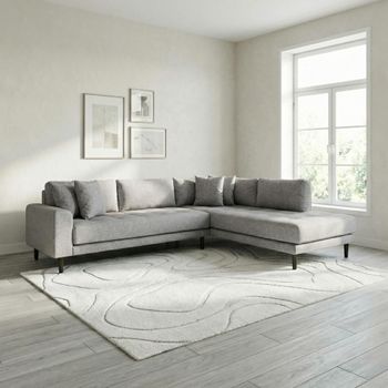 Lido Light Grey Fabric RHF Open End Corner Sofa with Natural Legs
