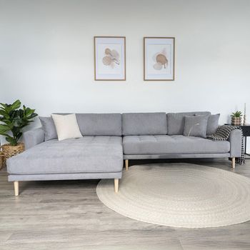 Lido Light Grey Fabric LHF Lounge Sofa with Natural Legs