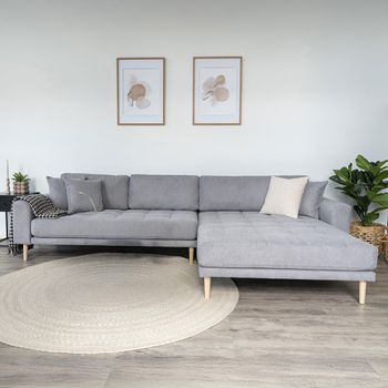 Lido Light Grey Fabric RHF Lounge Sofa with Natural Legs