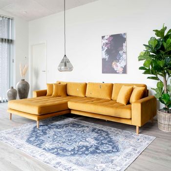 Lido Mustard Fabric LHF Lounge Sofa with Natural Legs