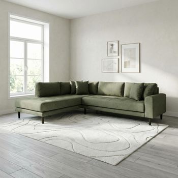 Lido Olive Green Fabric LHF Open End Corner Sofa with Black Legs