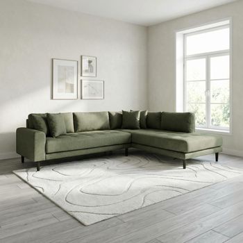 Lido Olive Green Fabric RHF Open End Corner Sofa with Black Legs