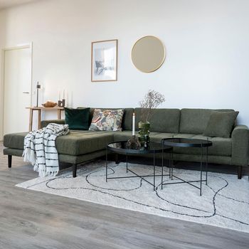 Lido Olive Green Fabric LHF Lounge Sofa with Black Legs