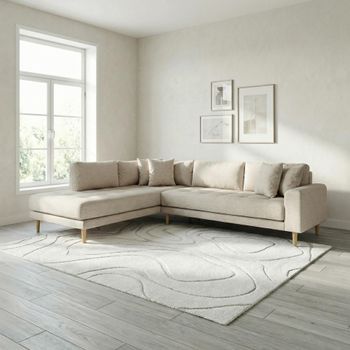 Lido Sand Fabric LHF Open End Corner Sofa with Natural Legs