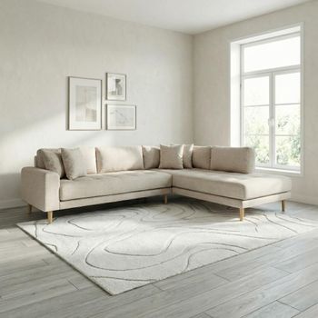 Lido Sand Fabric RHF Open End Corner Sofa with Natural Legs