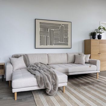 Lido Sand Fabric LHF Lounge Sofa with Natural Legs