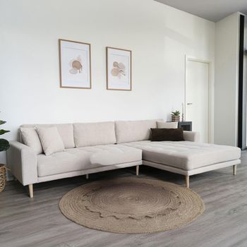 Lido Sand Fabric RHF Lounge Sofa with Natural Legs