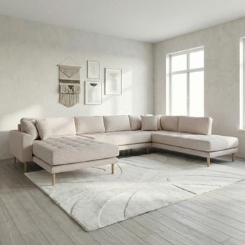 Lido U- Sand Fabric LHF Open End Sofa with Natural Legs