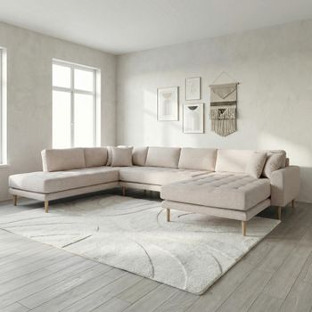 Lido U- Sand Fabric RHF Open End Sofa with Natural Legs