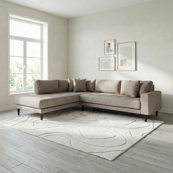 Lido Stone Fabric LHF Open End Corner Sofa with Black Legs