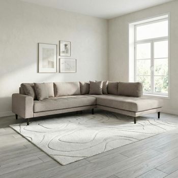 Lido Stone Fabric RHF Open End Corner Sofa with Black Legs