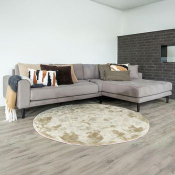 Lido Stone Fabric RHF Lounge Sofa with Black Legs