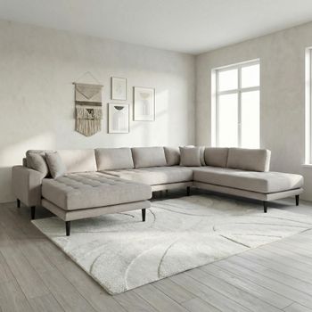 Lido U- Stone Fabric LHF Open End Sofa with Black Legs