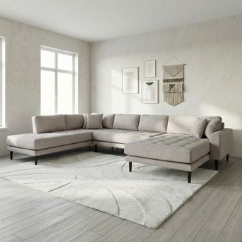 Lido U- Stone Fabric RHF Open End Sofa with Black Legs