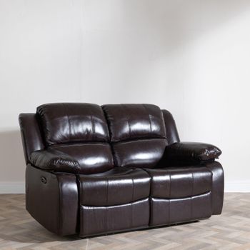Clearance - London Recliner 2 Seater Sofa Burgundy Leather Brown
