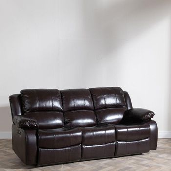 Clearance - London Electric Recliner 3 Seater Sofa Burgundy Leather Brown