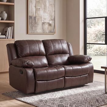 London Brown Leather 2 Seater Recliner Sofa