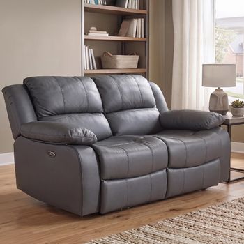 London Grey Leather 2 Seater Recliner Sofa