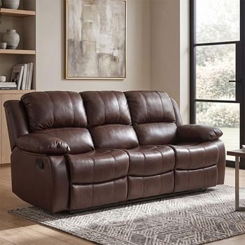 London Brown Leather 3 Seater Recliner Sofa
