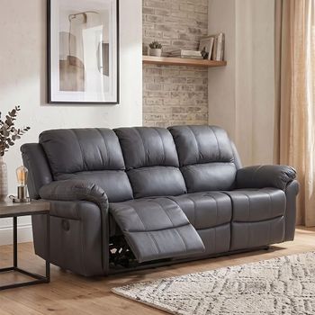 London Grey Leather 3 Seater Recliner Sofa