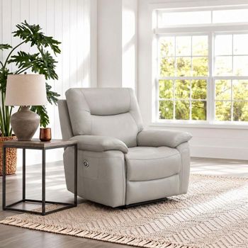 Lucia Power Pearl Grey Leather Recliner Sofa Armchair
