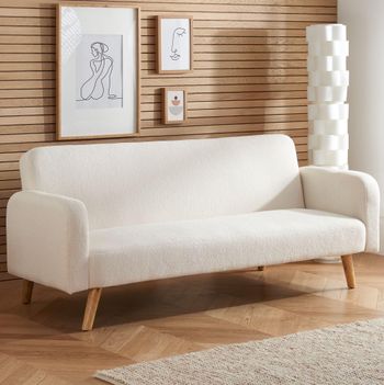 Micah White Fabric 2 Seater Sofa Bed