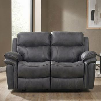 Richmond Charcoal Leather Look Fabric 2 Seater Manual Recliner Sofa