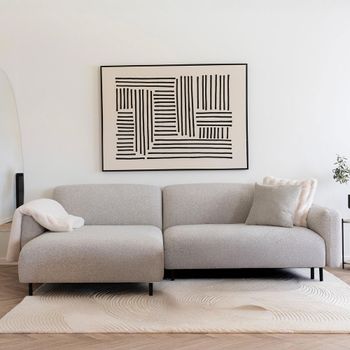 Salvador Light Grey Boucle Fabric LHF Lounge Sofa with Black Legs