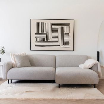 Salvador Light Grey Boucle Fabric RHF Lounge Sofa with Black Legs