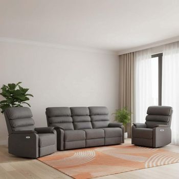 Savoy Grey Fabric 3+1+1 Seater Suite Electric Recliner Sofa