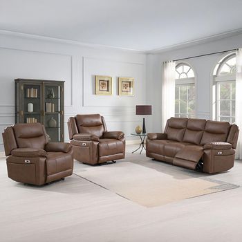Torino Chestnut Faux Leather 3+1+1 Seater Manual Recliner Sofa Set