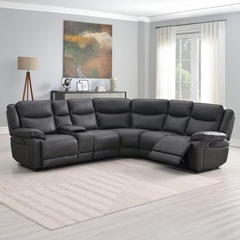 Torino Grey Pewter Faux Leather Manual Recliner Corner Sofa