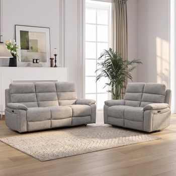 Westbury Power Grey Fabric 3+2 Seater Recliner Sofa Set