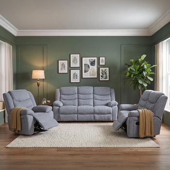 Windsor Grey Fabric Recliner Sofa Set