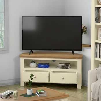 Lundy Ivory Painted 105cm 2 Drawer Corner TV Unit