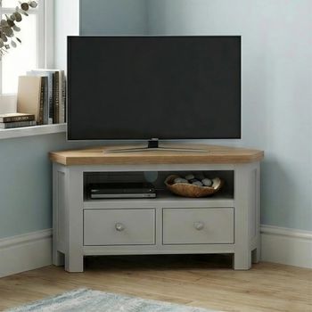 Lundy Grey Painted 105cm 2 Drawer Corner TV Unit