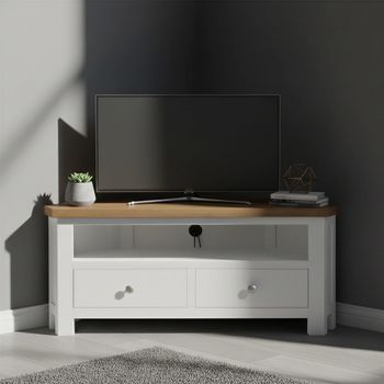 Lundy White Painted 105cm 2 Drawer Corner TV Unit