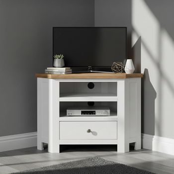 Lundy White Painted 90cm 1 Drawer Corner TV Unit