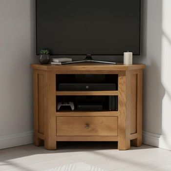 Original Rustic Oak 90cm 1 Drawer Corner TV Unit