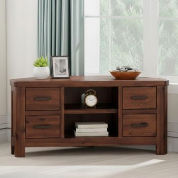 Andorra Dark Acacia Wood 4 Drawer Corner TV Unit