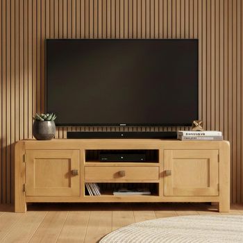 Curve Oak 145cm 2 Door 1 Drawer Wide TV Unit